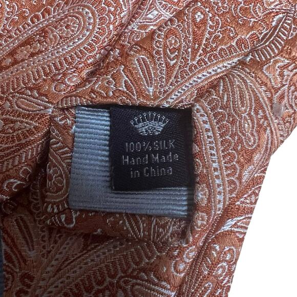 Countess Mara Augustin 100% Silk Orange White Paisley Tie 60” Hand Made - Picture 4 of 5